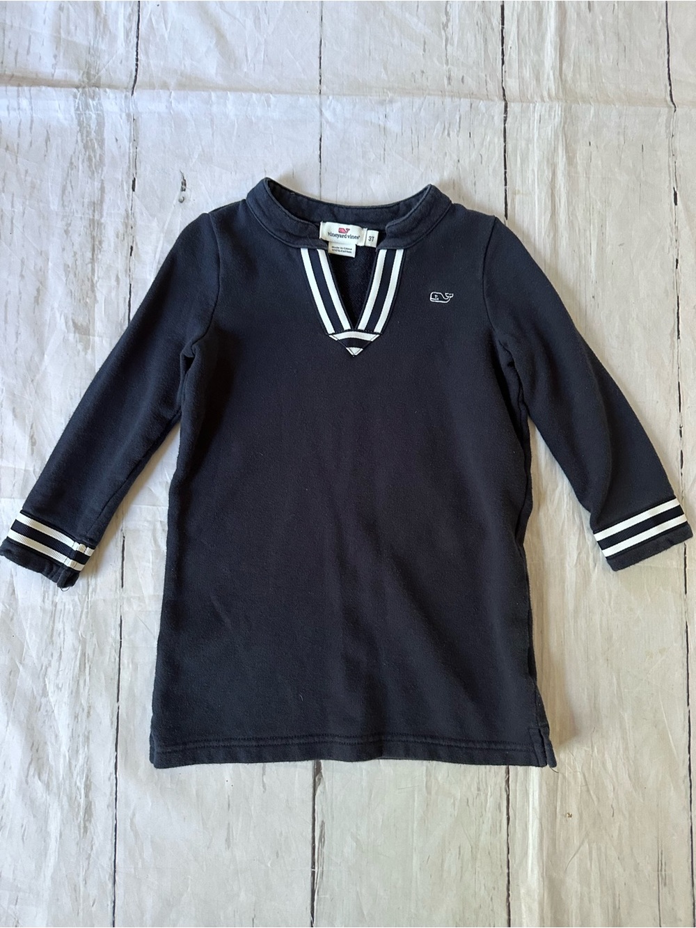 Vineyard Vines Navy Long Sleeve Sailor V-Neck Top White Trim coverup tunic 3T